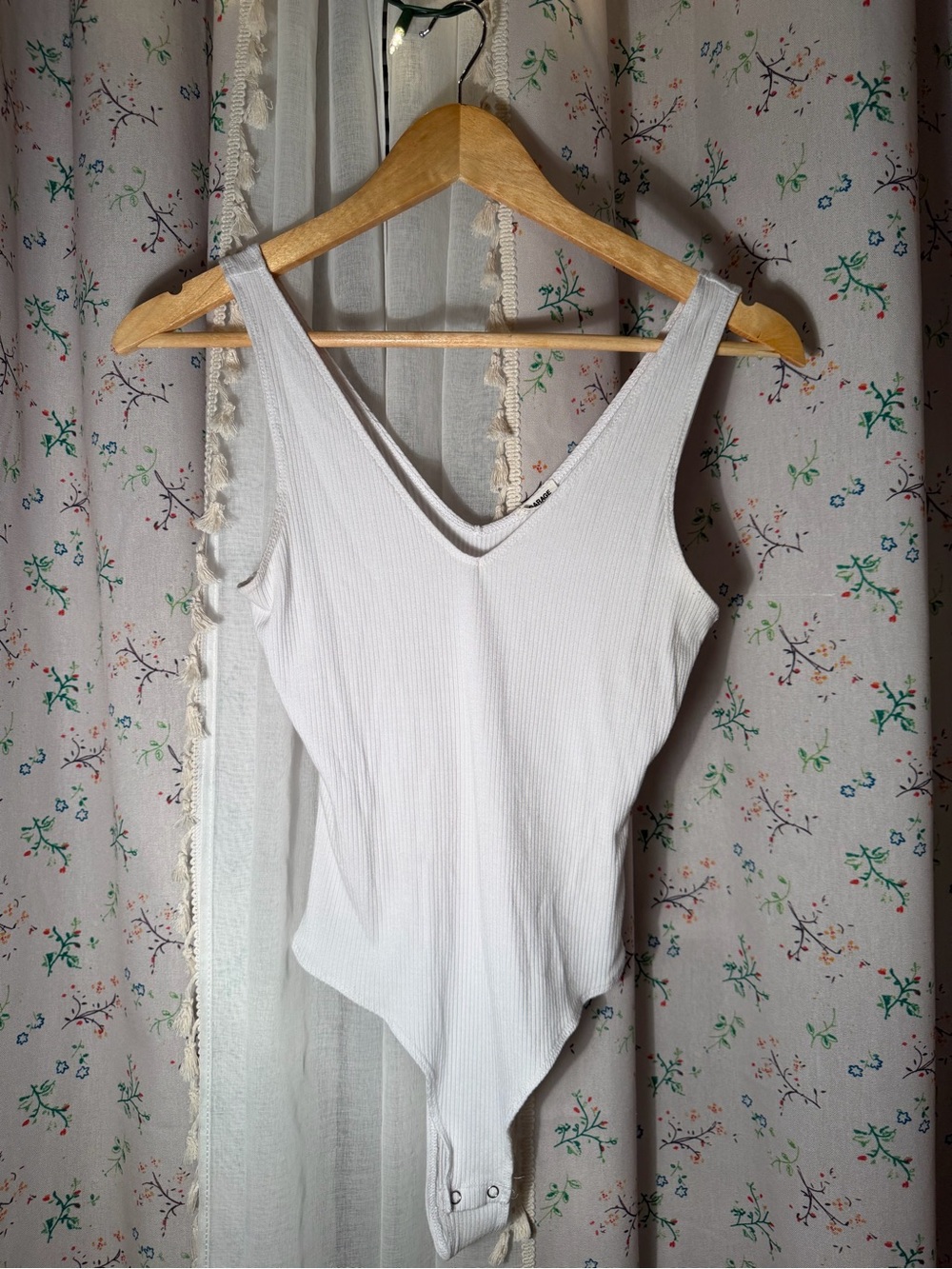 Garage White Ribbed V-Neck Bodysuit